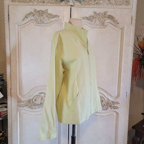 Eileen Fisher Light Mint Waffle Cotton Full Zip Up Light Jacket Womens Sz L - Picture 2 of 8